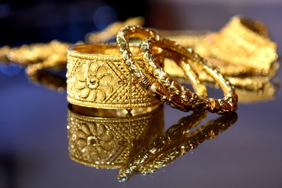 Gold jewellery on Display