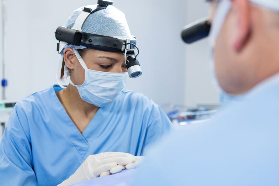 Surgeon wearing surgical loupes