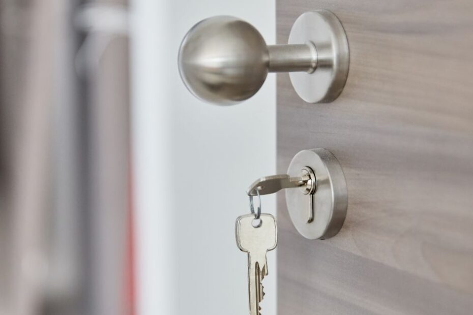 Door on Apartment Door with Key in Lock