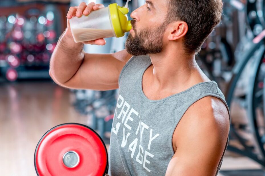 Man with sports nutrition drink