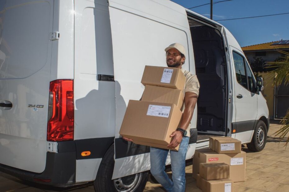 Courier Service Courier Man Carrying Parcel Boxes