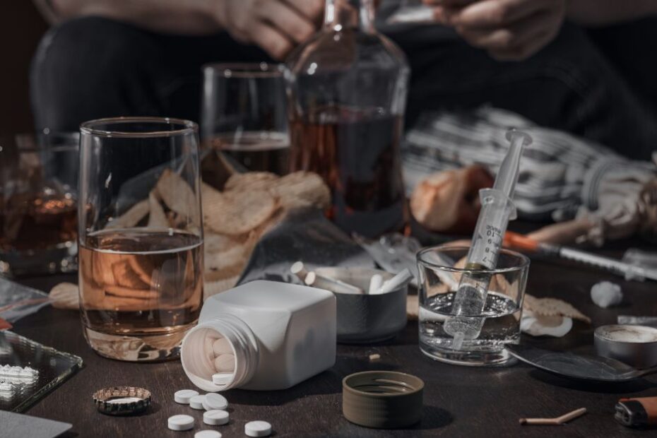 Drugs and alcohol on the table