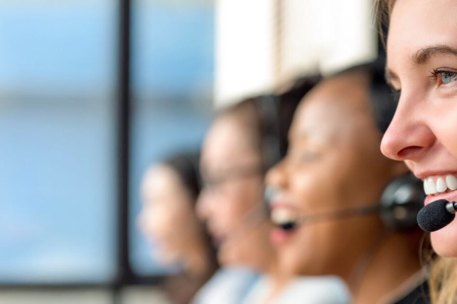 Woman customer service agents working in call center