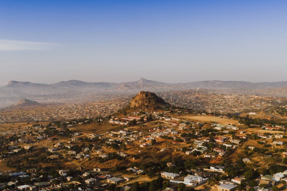Aerial view of Phola township, surrounded by hills in Mpumalanga, South Africa.