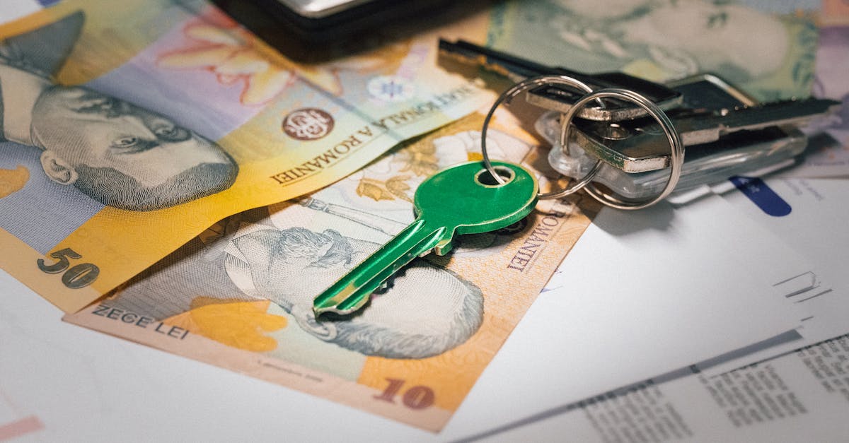 Close-up of Romanian banknotes with a set of keys, representing real estate investment and financial planning.